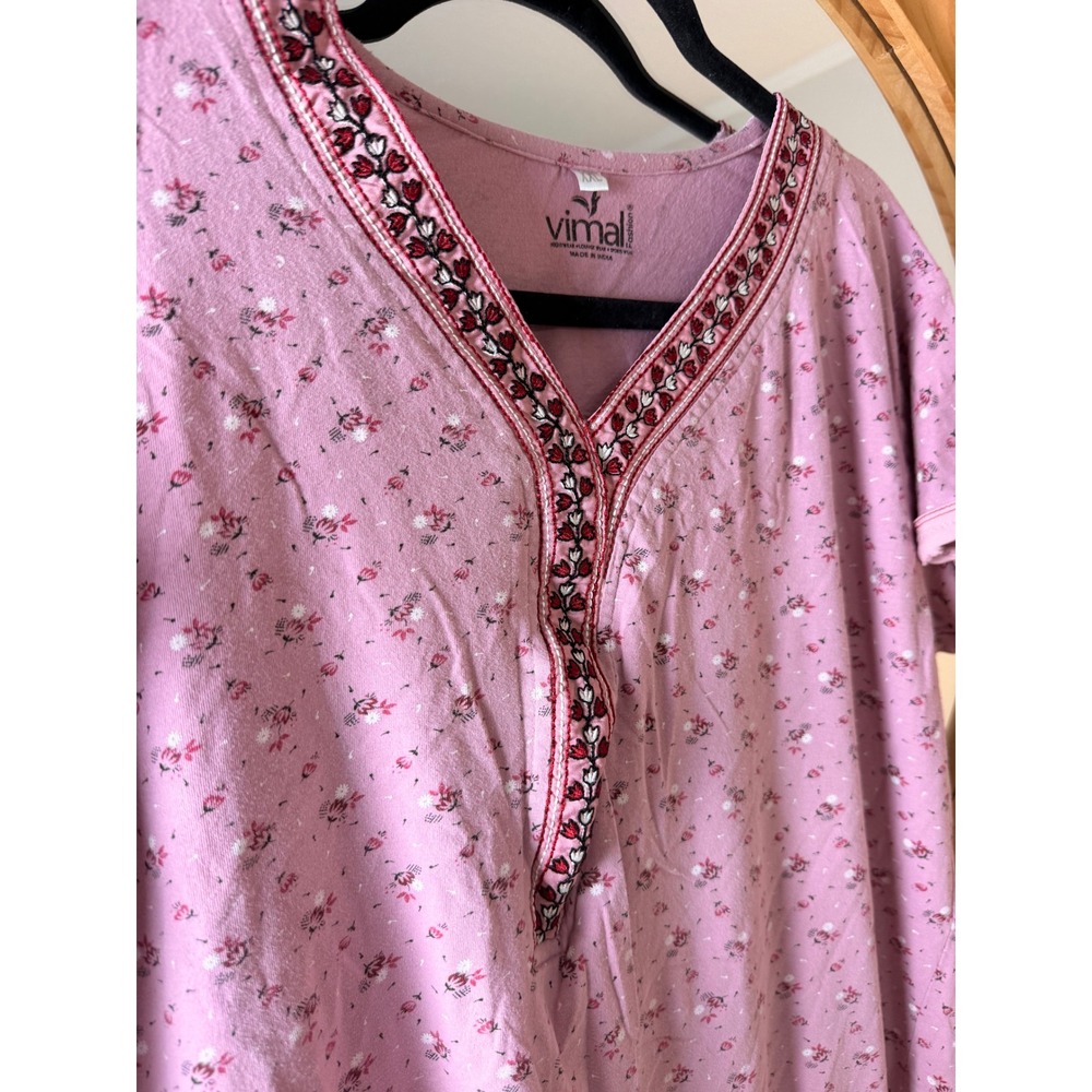 Vimal Fashion Nightgown Womens XXL Pink Excellent Floral Embroidered Maxi Kaftan - Picture 2 of 6